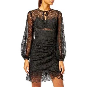 Self Portrait Black Lace Balloon Sleeve Ruched Skirt Mini Dress
Size US 6